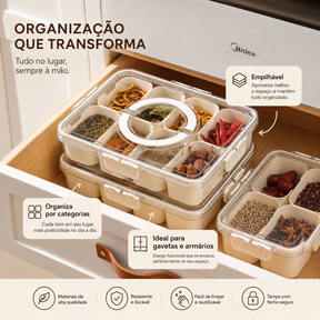 Organizador de Alimento Acrílico Com 8 Divisórias Para Frutas Legumes e Petiscos Transparente