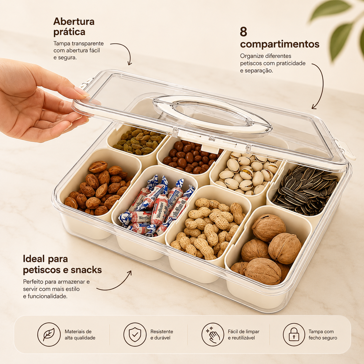 Organizador de Alimento Acrílico Com 8 Divisórias Para Frutas Legumes e Petiscos Transparente